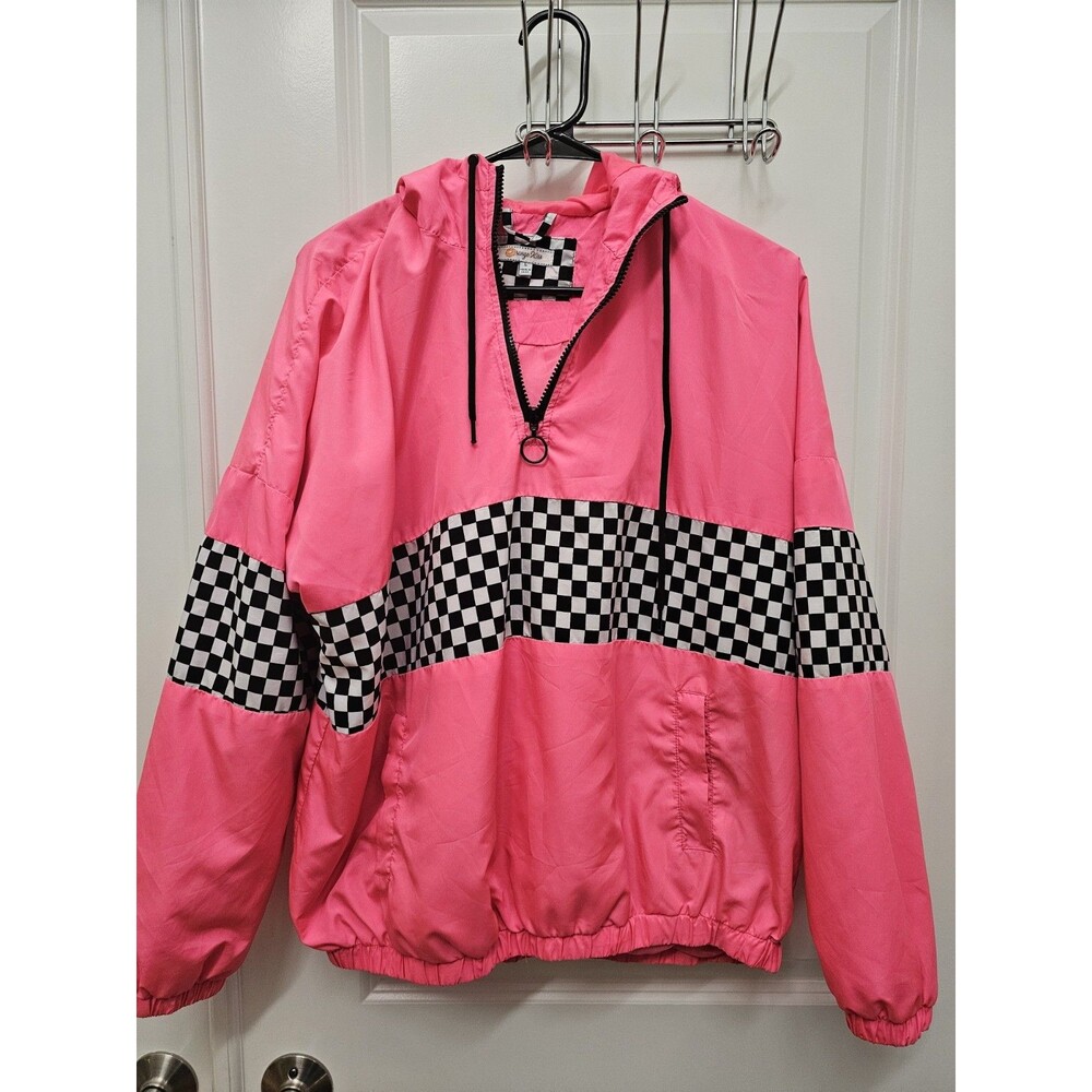 RETRO Orange Kiss Half Zip Pullover Jacket Windbreaker Hot Pink Women's Large L